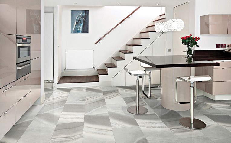 tile in kitchen with stairs
