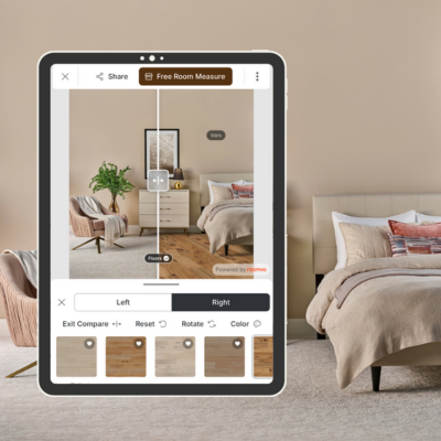 Room Floor Visualizer being used on tablet in bedroom