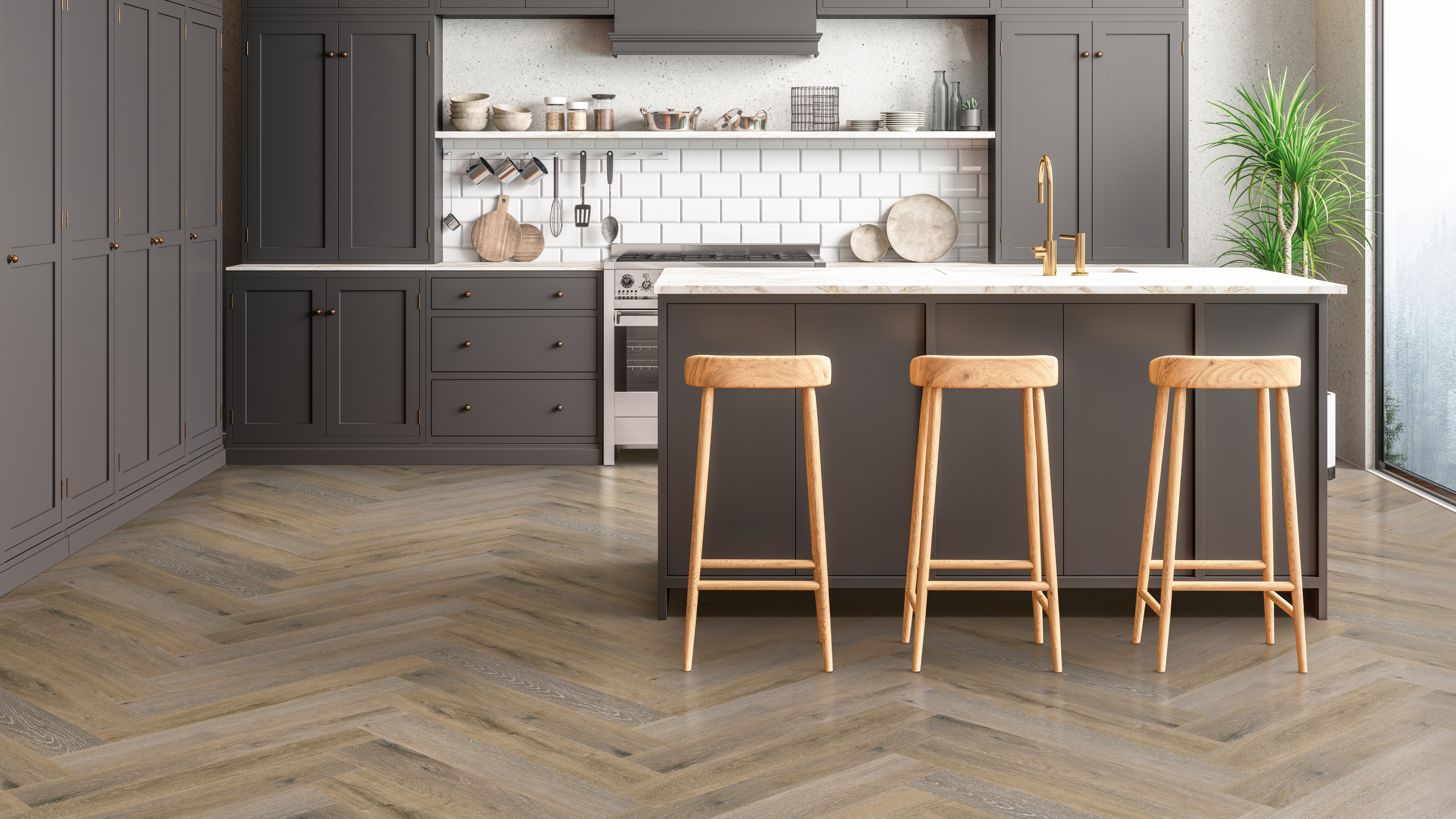 Luxury vinyl floors in a kitchen.